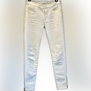 PRADA - Ivory denim and light gray lambskin leather skinny pants
